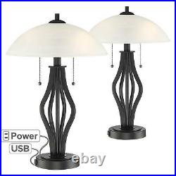 Modern Accent Table Lamps Set of 2 with USB Outlet Dark Metal for Bedroom Office