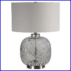 Modern Black Flecked Glass Table Lamp Translucent Clear Fat Gray Silver Round