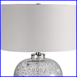 Modern Black Flecked Glass Table Lamp Translucent Clear Fat Gray Silver Round