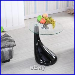 Modern Black Lamp Shape Coffee Table Side End Table with Clear Glass Living Room