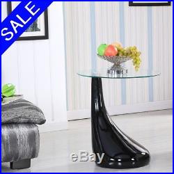 Modern Black Lamp Shape Coffee Table Side End Table with Clear Glass Living Room