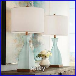 Modern Coastal Table Lamps Set of 2 Blue Glass for Living Room Bedroom