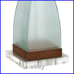 Modern Coastal Table Lamps Set of 2 with Square Riser Blue Glass for Living Room