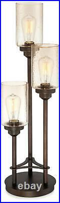 Modern Console Table Lamp Bronze 3-Light Seedy Glass Shade for Living Room Desk