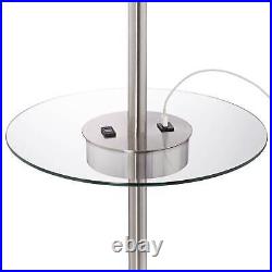 Modern Floor Lamp With Table Glass Brushed Nickel USB Outlet For Living Room