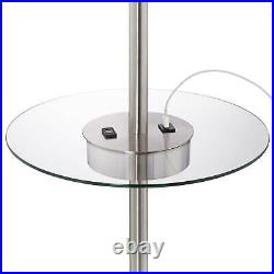 Modern Floor Lamp With Table Glass Brushed Nickel USB Port Outlet For Living