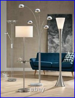 Modern Floor Lamp With Table Glass Brushed Nickel USB Port Outlet For Living