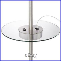 Modern Floor Lamp With Table Glass Satin Steel USB Port Outlet For Living Room