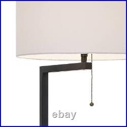 Modern Floor Lamp with Table Glass Black White Drum Shade For Living Room Light