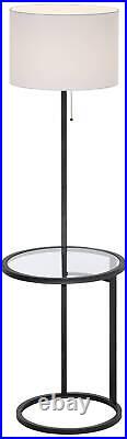 Modern Floor Lamp with Table Glass Black White Drum Shade For Living Room Light
