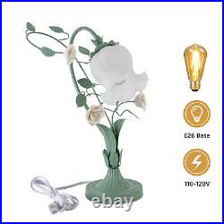 Modern Flower Glass Table Lamp with 5.12-inch Wide, Glass Lampshade, Pad Base 60W