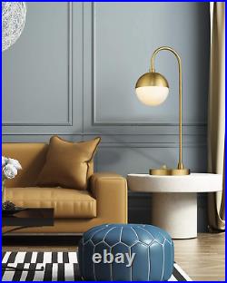 Modern Gold Table Lamp with White Glass Globe, Gold Desk Light Bedside Lamp with