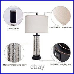 Modern Mercury Glass Table Lamp Metal Base with Linen Beige Fabric Black