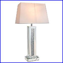 Modern Mirror Pillar Living Area Bedside Table Lamp Light with White Shade New