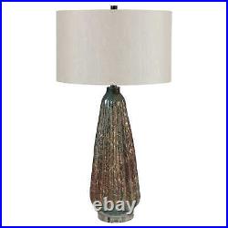 Modern Rustic Art Glass Table Lamp Ribbed Sculpture Blue Rust Gray Tapered