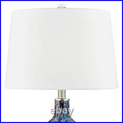 Modern Table Lamp 27 1/4 Tall Nickel Blue Art Glass White Shade for Living Room