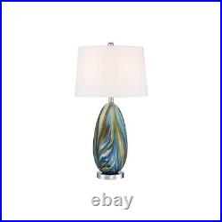 Modern Table Lamp 27 Tall Hand Blown Art Glass Metal White Tapered Drum Shade