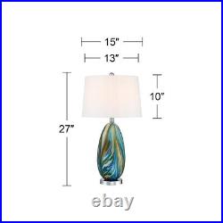 Modern Table Lamp 27 Tall Hand Blown Art Glass Metal White Tapered Drum Shade