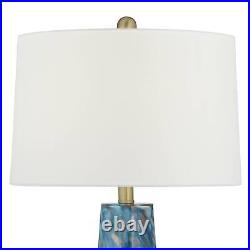 Modern Table Lamp 31 3/4 Tall Blue Art Glass Off-White Shade for Living Room