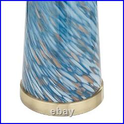 Modern Table Lamp 31 3/4 Tall Blue Art Glass Off-White Shade for Living Room