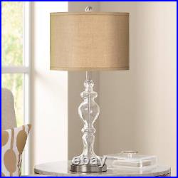 Modern Table Lamp Apothecary Clear Glass Woven Burlap for Living Room Bedroom