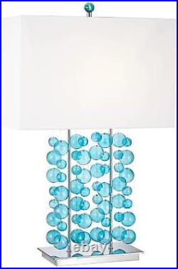 Modern Table Lamp Blue Bubble Cascade Glass Chrome for Living Room Bedroom