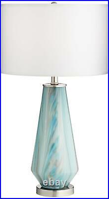 Modern Table Lamp Blue Gray Art Glass White Drum Shade for Living Room Bedroom