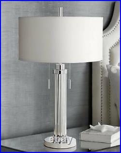 Modern Table Lamp Chrome Silver Glass Column White for Living Room Bedroom