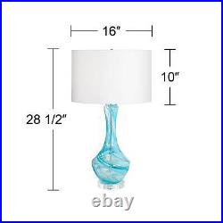 Modern Table Lamp Clear Blue Art Glass Gourd White Drum for Living Room Bedroom