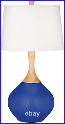 Modern Table Lamp Dazzling Blue Glass Wood for Living Room Bedroom Bedside