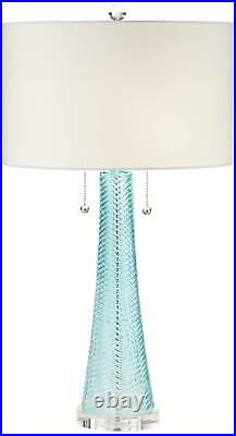 Modern Table Lamp Light Aqua Blue Textured Glass for Living Room Bedroom