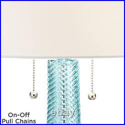 Modern Table Lamp Light Aqua Blue Textured Glass for Living Room Bedroom