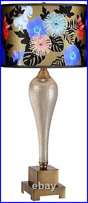 Modern Table Lamp Mercury Glass Midnight Garden Giclee Drum Shade Living Room