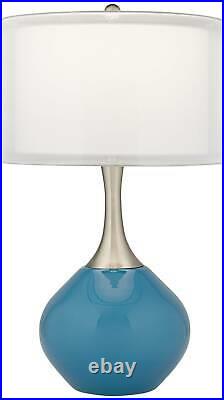 Modern Table Lamp Nickel Blue Glass Living Room Bedroom House Bedside Nightstand