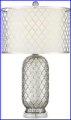 Modern Table Lamp Patterned Mercury Glass Double Shade for Living Room Bedroom