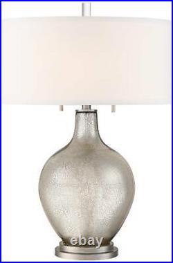 Modern Table Lamp Silver Mercury Glass White Shade for Living Room Bedroom