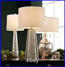 Modern Table Lamp Silver Mercury Glass White Shade for Living Room Bedroom