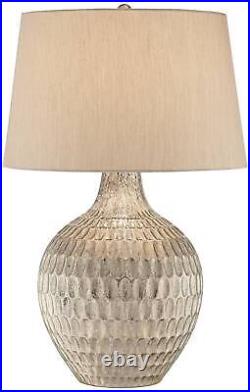 Modern Table Lamp Silver Textured Glass Gray for Living Room Bedroom Bedside
