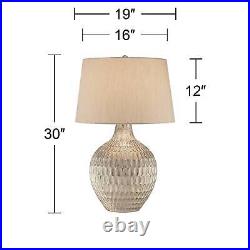 Modern Table Lamp Silver Textured Glass Gray for Living Room Bedroom Bedside