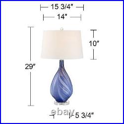 Modern Table Lamp Teardrop Blue Swirl Art Glass for Living Room Family Bedroom