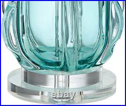 Modern Table Lamp Turquoise Glass Wave Pattern White for Living Room Bedroom