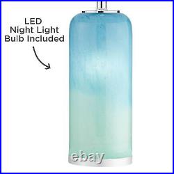 Modern Table Lamp with Nightlight Blue Art Glass for Living Room Bedroom Bedside