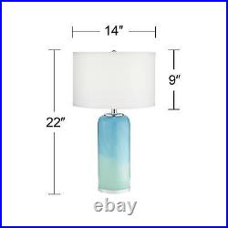 Modern Table Lamp with Nightlight Blue Art Glass for Living Room Bedroom Bedside