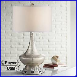 Modern Table Lamp with Outlet USB Workstation Base Mercury Glass for Living Room
