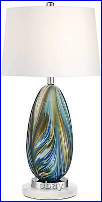 Modern Table Lamp with Round White Riser 27 Tall Blue Green Glass Living Room