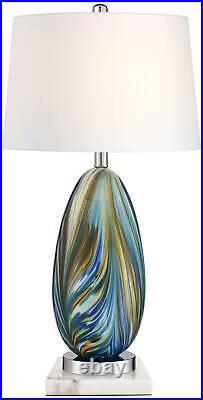Modern Table Lamp with Square White Riser 27 Tall Blue Green Glass Living Room