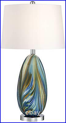 Modern Table Lamp with Table Top Dimmer Blue Art Glass for Living Room House