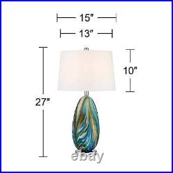Modern Table Lamp with Table Top Dimmer Blue Art Glass for Living Room House