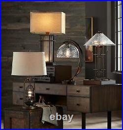 Modern Table Lamp with USB Filament LED Bronze Glass for Living Room Bedroom