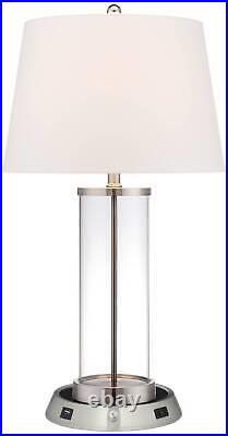 Modern Table Lamp with USB Outlet Workstation Base Fillable Clear Glass Bedroom